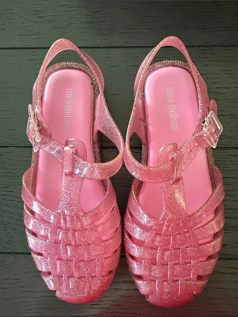 Mini Melissa Sparkling Pink Jelly Sandals with Buckle